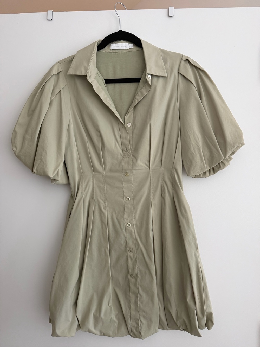 Jonathan Simkhai Light Olive Puff-Sleeve Mini Dress
